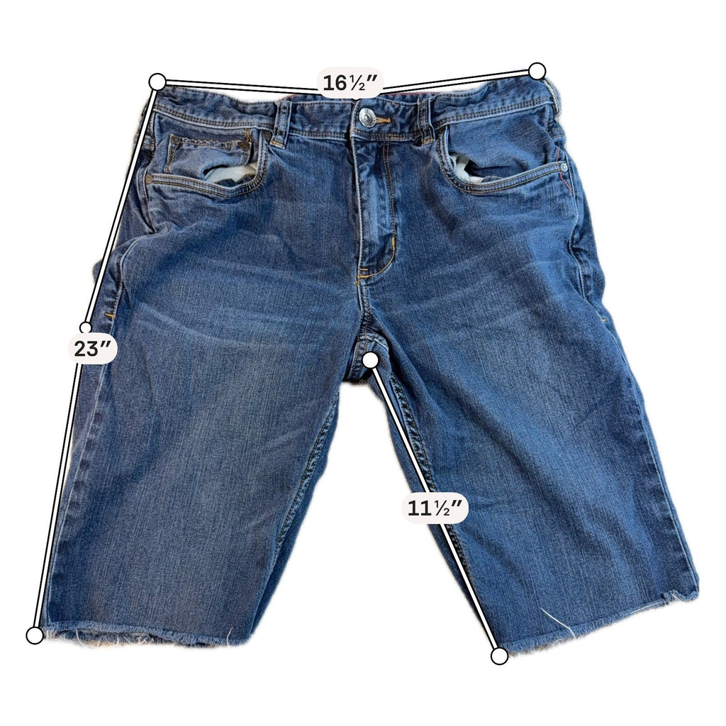 Tommy Bahama Sand Drifter Mens 34 Blue Denim Cutoff Jorts Raw Hem