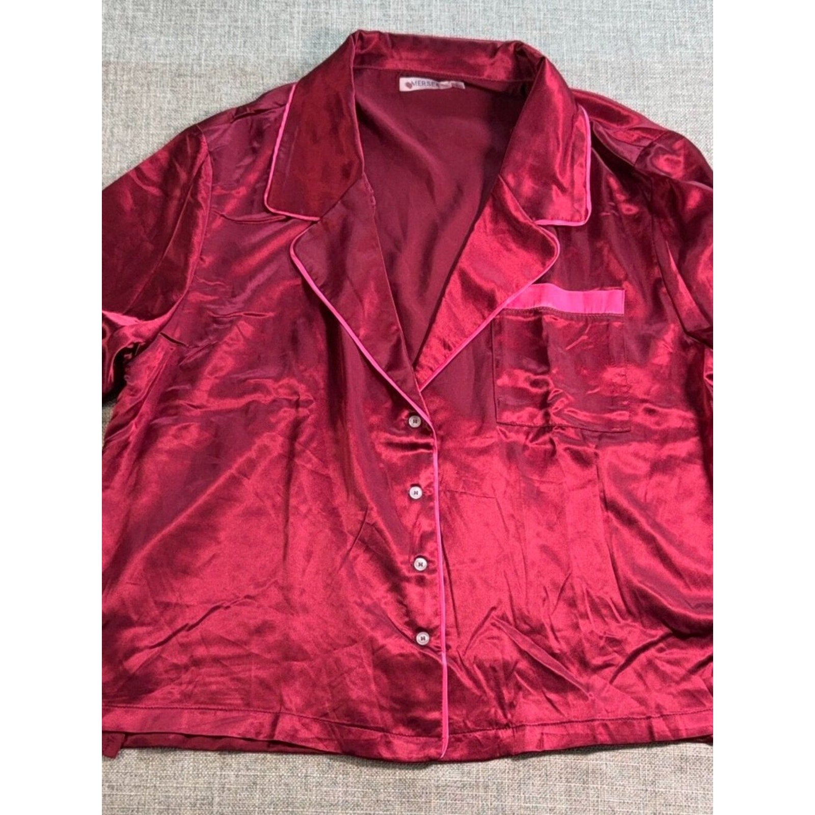 MERSEA Burgundy Satin Pajama Lounge Top Size L