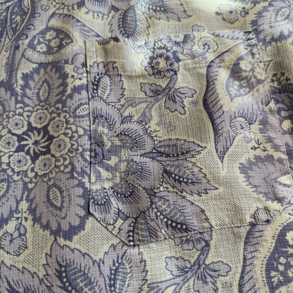 Harold Powell Men XL 100% Linen Floral Paisley Shirt Lavender Resort Short Sleev