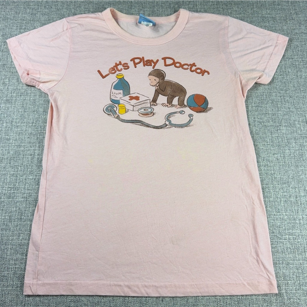Junk Food Curious George Let’s Play Doctor T Shirt Womens XL Pink Made USA