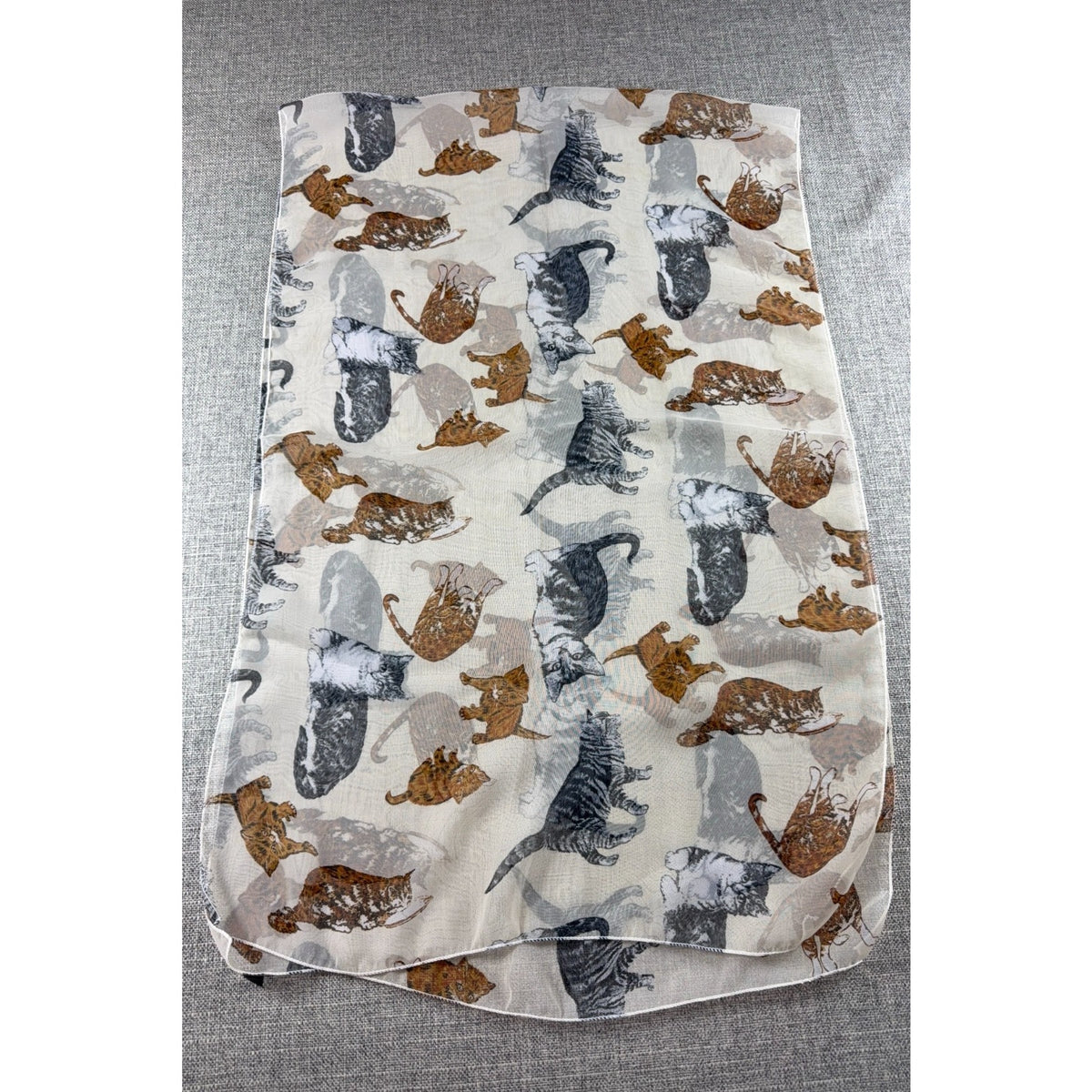 Vintage Cat Print Scarf Lot 2 City Silk Co Red Ivory Sheer Made in Korea
