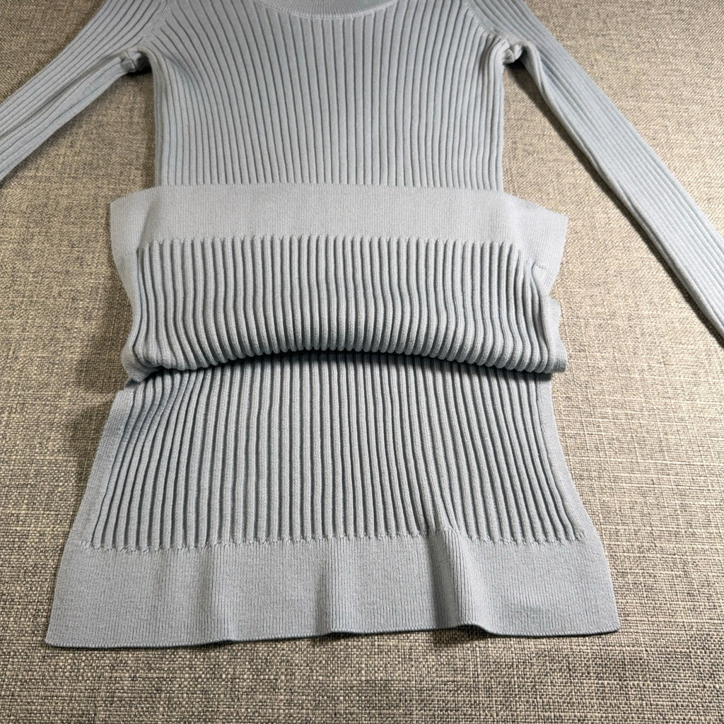 Athleta Women’s XS Ribbed Long Sleeve Top Light Blue Gray Stretch Fitted Tunic