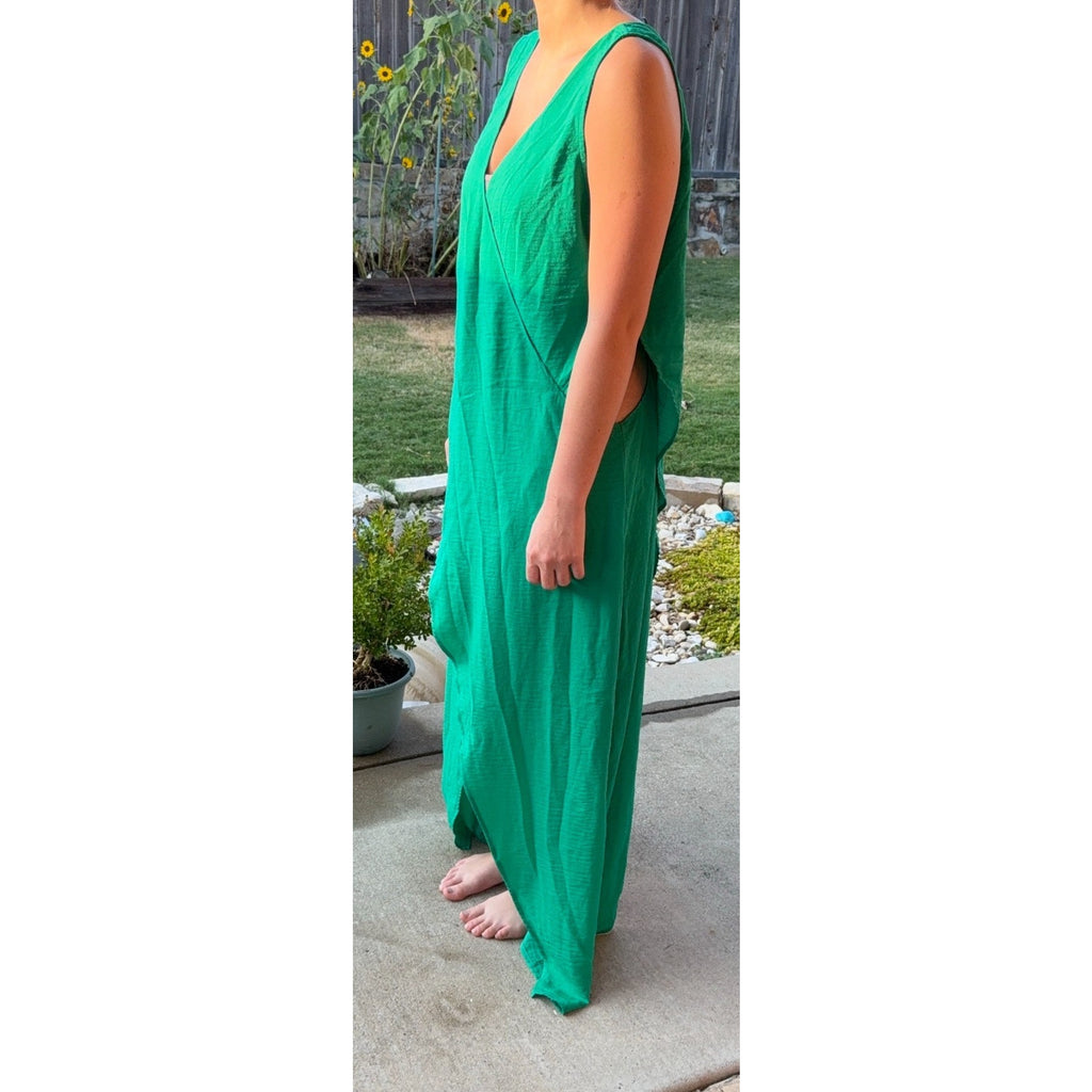 Halara Womens M Emerald Green Wrap Maxi Dress Open Side High Low Resort Coverup