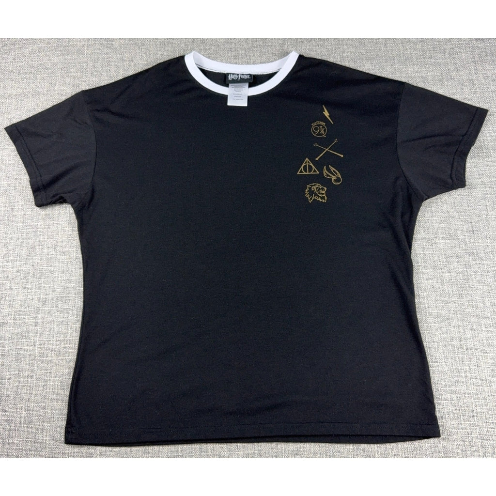 Harry Potter Platform 9¾ Black Gold Ringer Tee Gryffindor Quidditch Size L