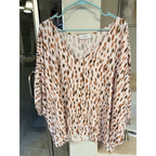 Emily Wonder Womens 1X 2X Boho Blouse Neutral Animal Print Flowy Rayon Top Plus