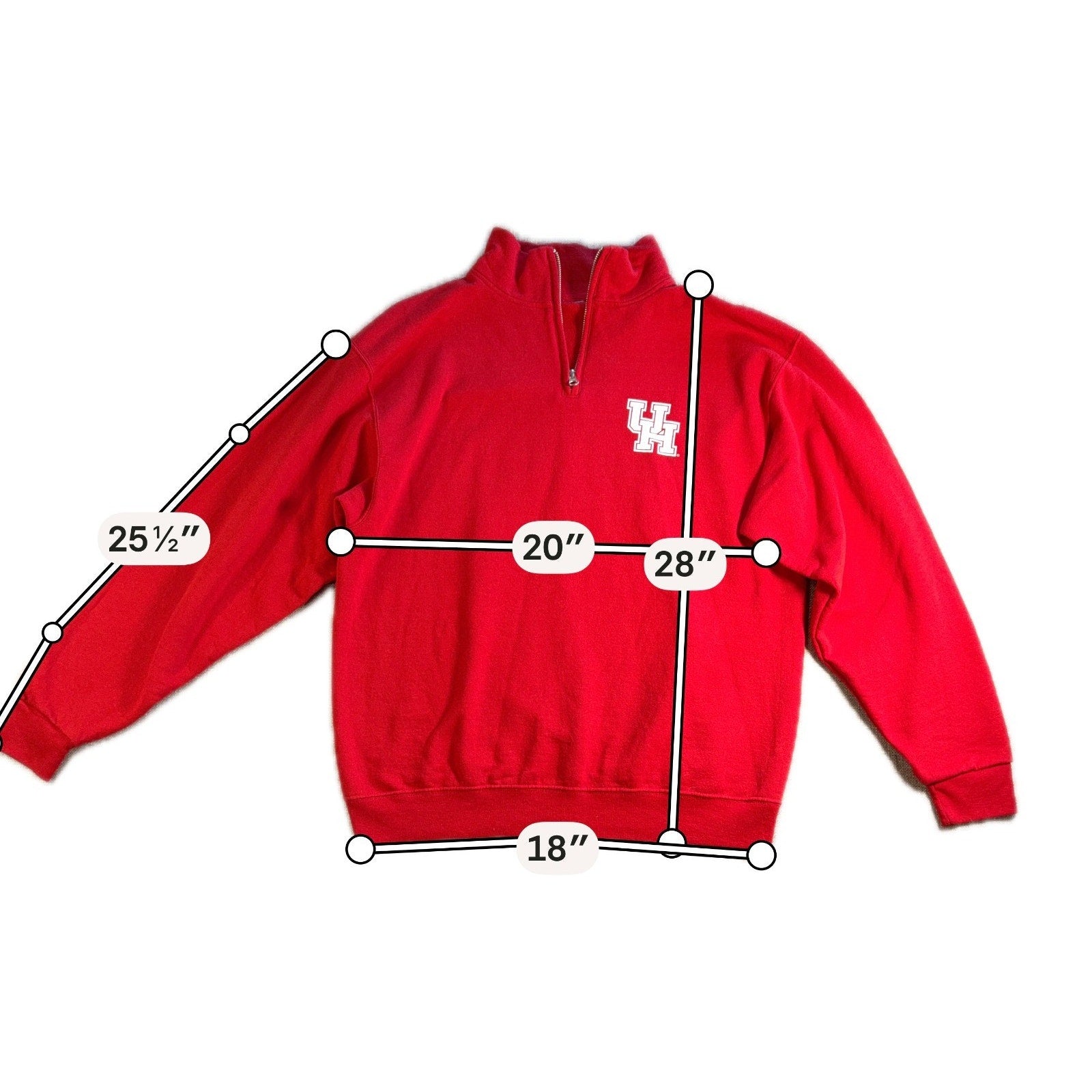 University of Houston Cougars Quarter Zip Sweatshirt Mens M Red UH Pullover