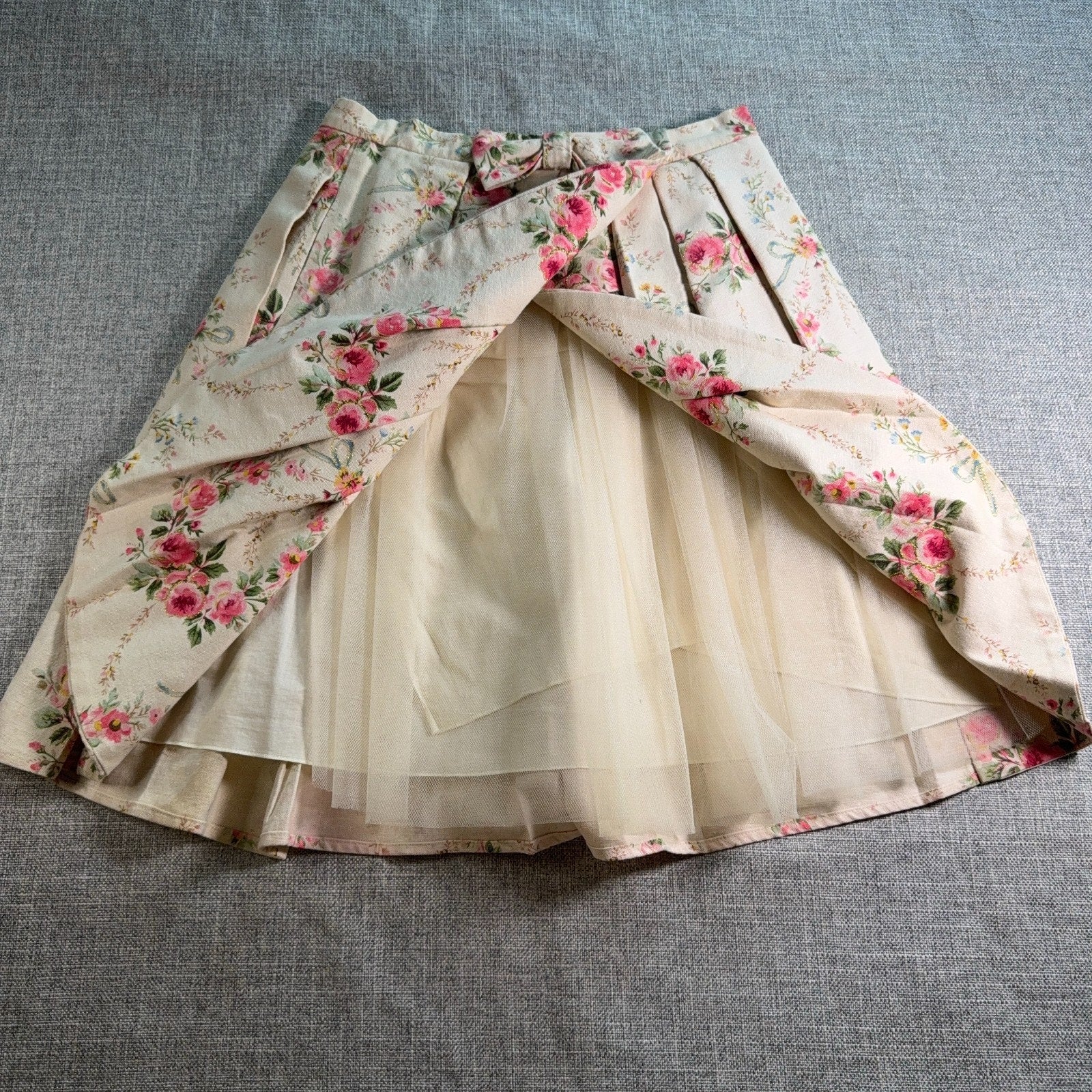 Manoush Floral Pleated Skirt Womens 40 Tulle Lined Cottagecore Coquette Midi