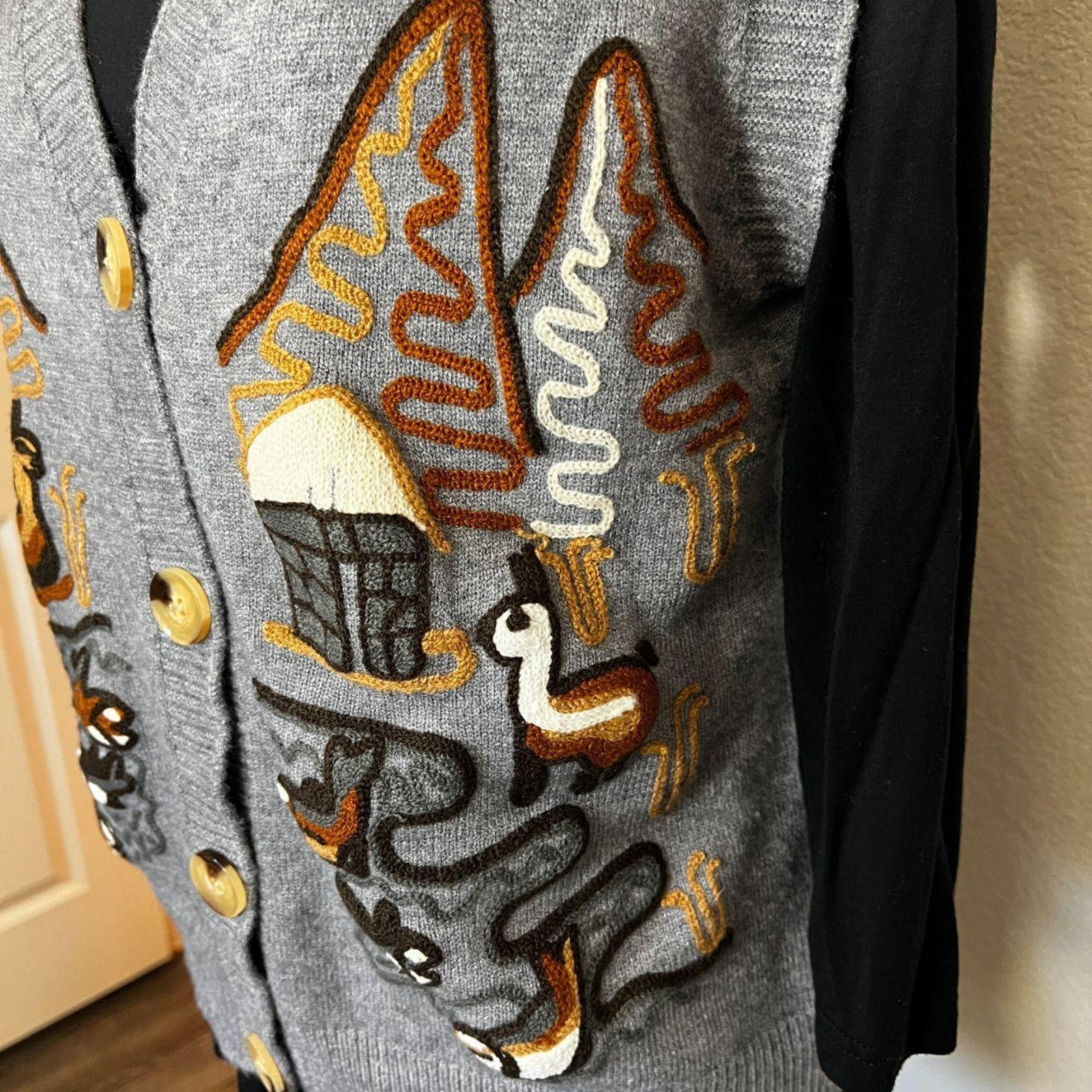 Handmade Whimsical Embroidered Sweater Vest Grey Cottagecore