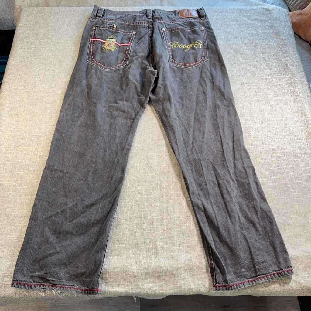 Coogi Australia Jeans Mens 42x35 Gray Baggy Y2K Hip Hop Embroidered Denim