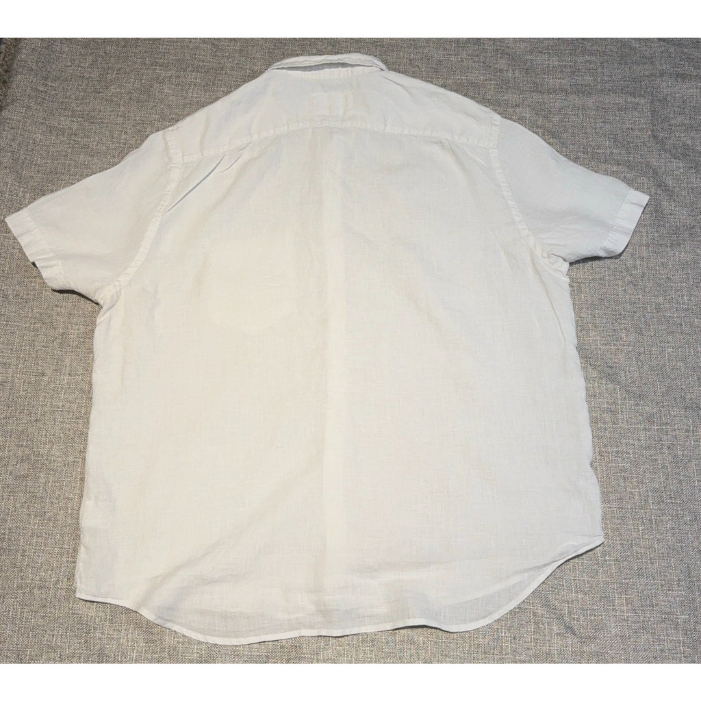 Lacoste Shirt Mens 2XL White Linen Button Down Short Sleeve Regular Fit Croc Log