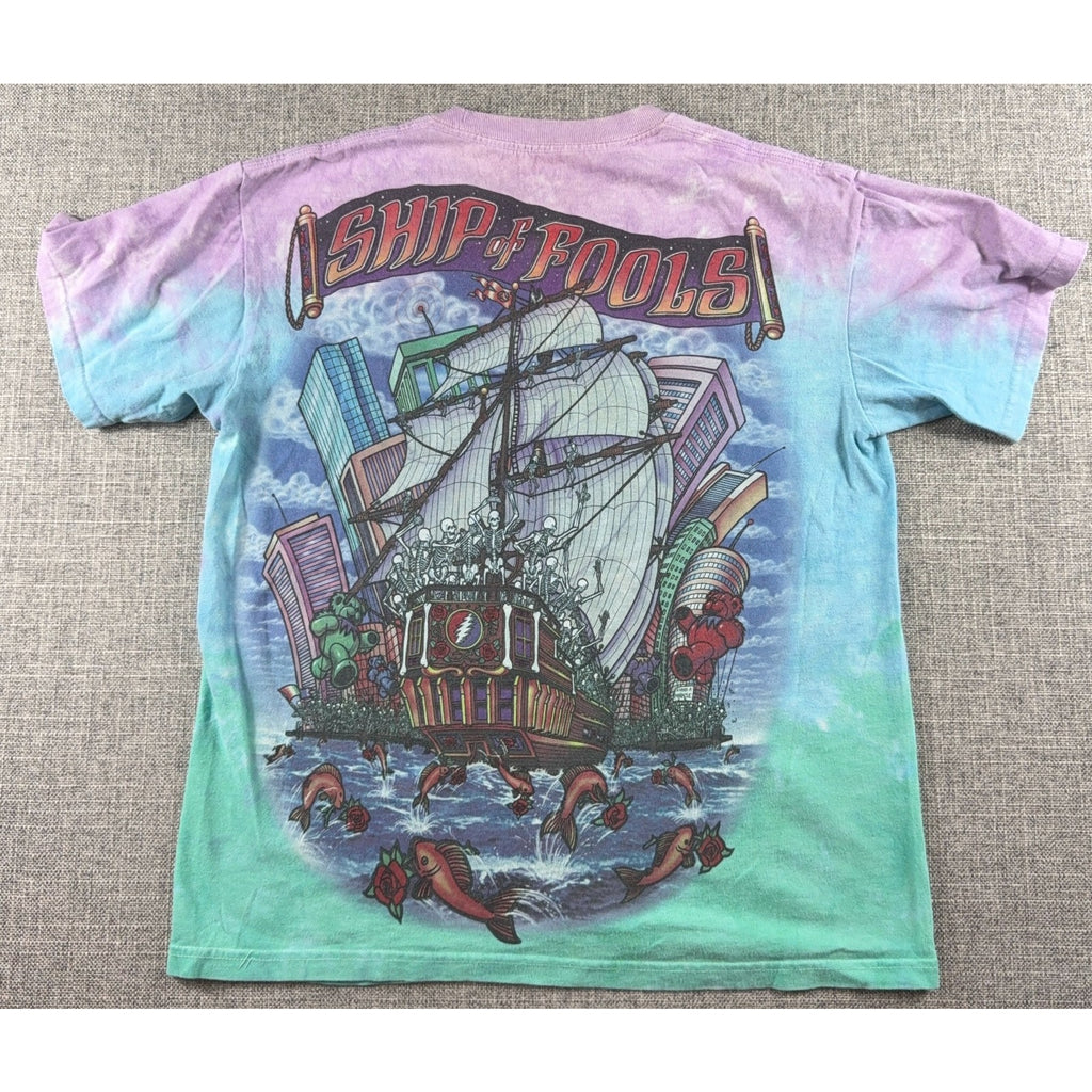 Liquid Blue Grateful Dead Ship of Fools Tie Dye T Shirt Small Double Sided