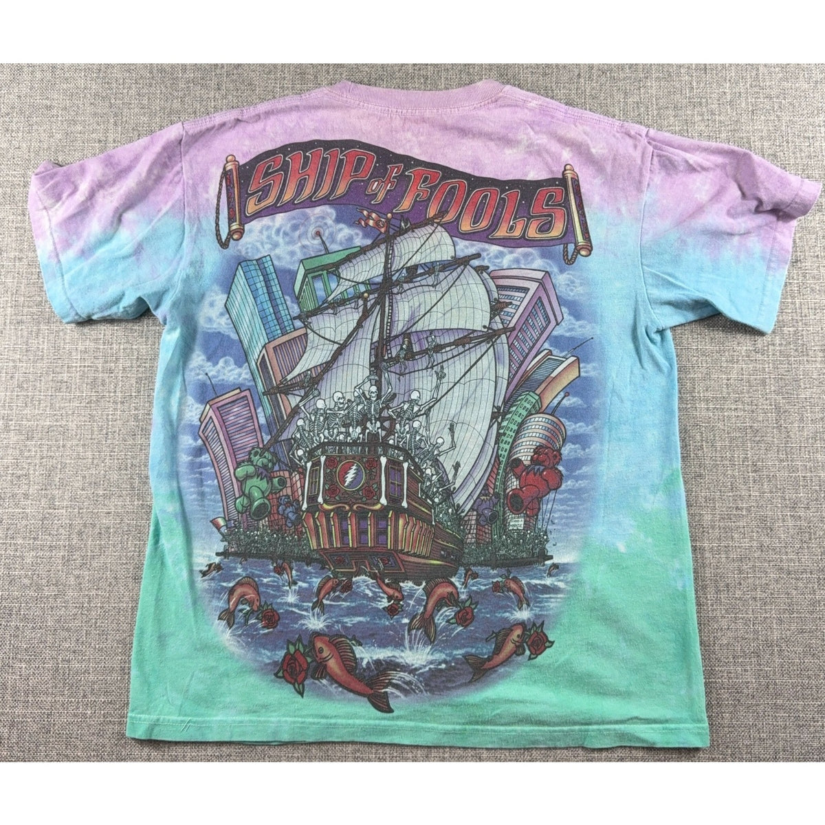 Liquid Blue Grateful Dead Ship of Fools Tie Dye T Shirt Small Double Sided