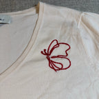 Laurie Felt Sweater Women L Ivory Butterfly Embroidered V Neck Lightweight Knit