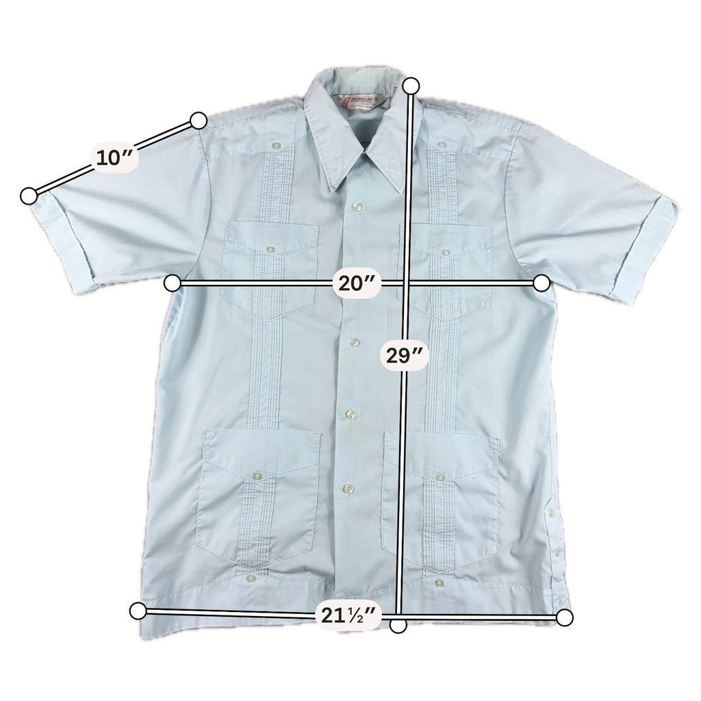 Vintage Romani Guayabera Shirt Mens M Blue 4 Pocket Cuban Wedding Rockabilly
