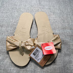 Havaianas You St Tropez Lush Shine Bow Sandals Women 7/8 Sand Grey NWT