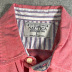 Nautica Sea Voyage Shirt Mens L Coral Red Long Sleeve Button Up Pockets