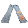Z Cavaricci Jeans Womens 31/32 Light Wash Floral Applique Y2K Boho Flare Raw Hem