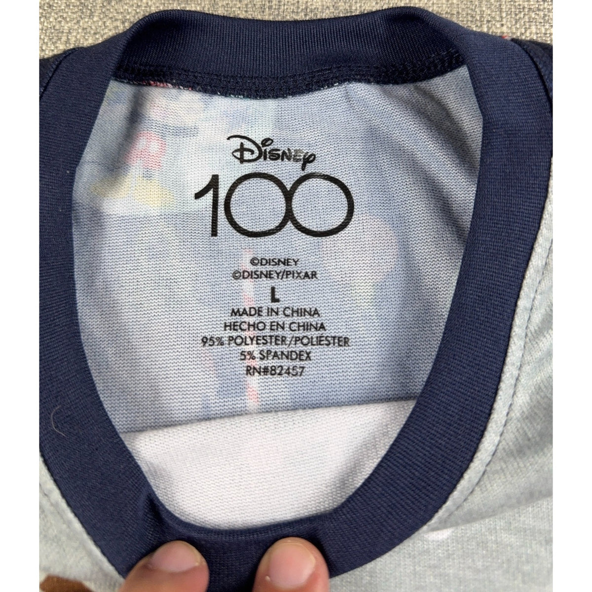 Disney 100 Christmas Pajama Top Mens L Mickey Olaf Stitch Holiday Long Sleeve