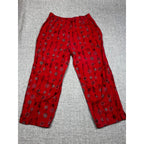 Chico's Design Linen Blend Pants Womens 1 M Red Asian Print Cropped Ankle