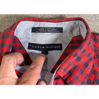 Tommy Hilfiger Shirt Mens L Red Navy Gingham Check Button Down Crest Logo
