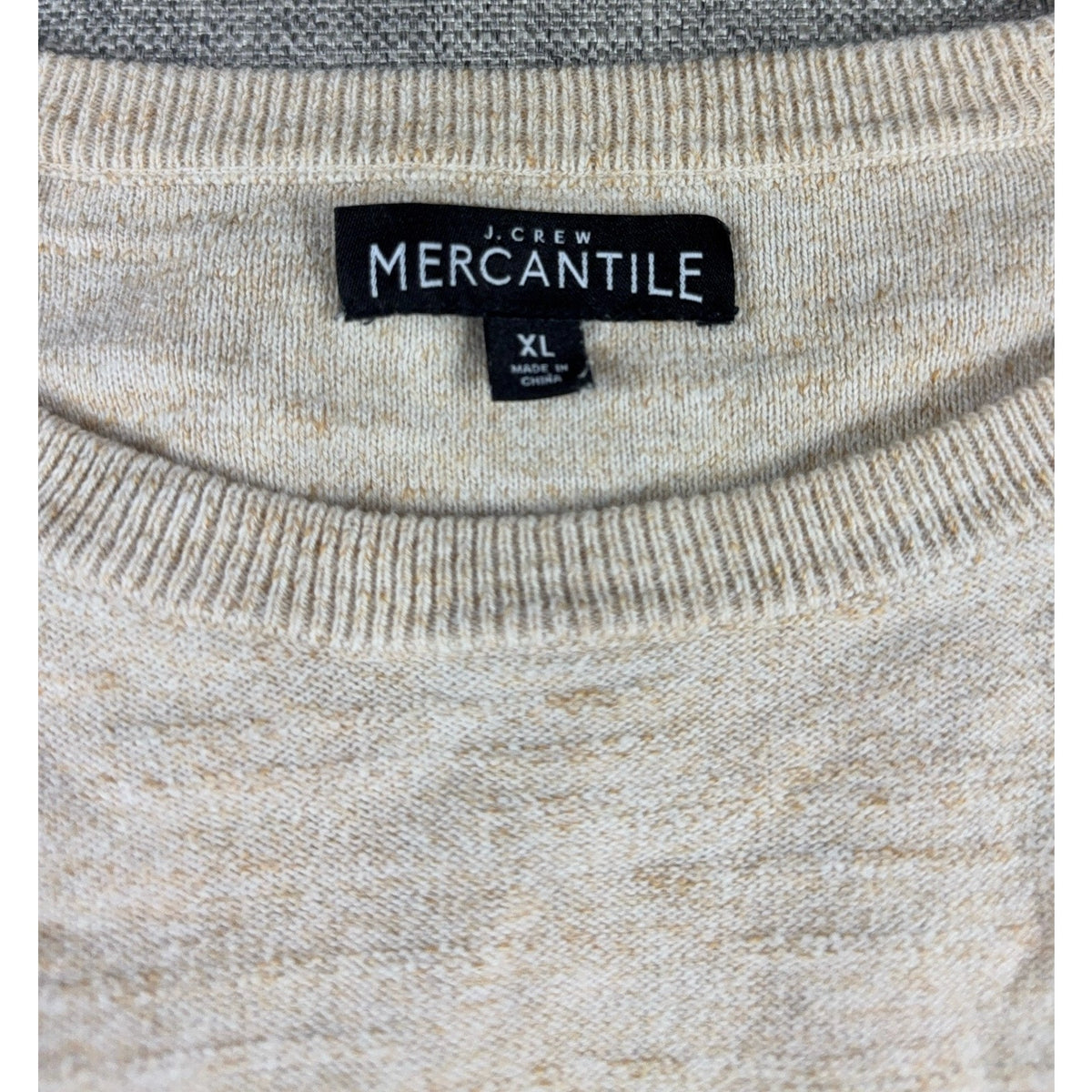 J Crew Mercantile Sweater Mens XL Oatmeal Beige 100% Cotton Crewneck Raglan