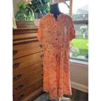 Lands’ End Women’s Medium Pink Tropical Midi Dress Rayon Blend Island Print Belt