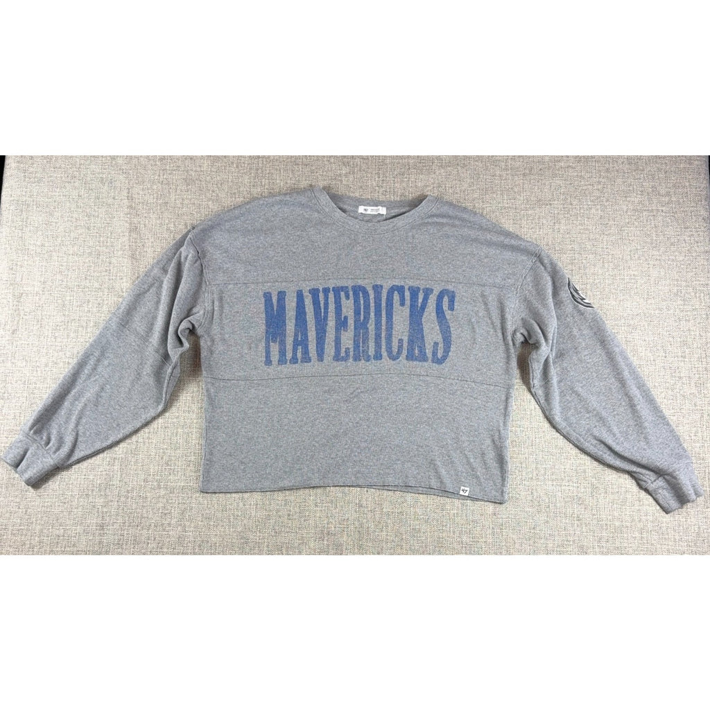 47 Brand Dallas Mavericks Crop Sweatshirt Womens M Gray Ribbed NBA Boxy