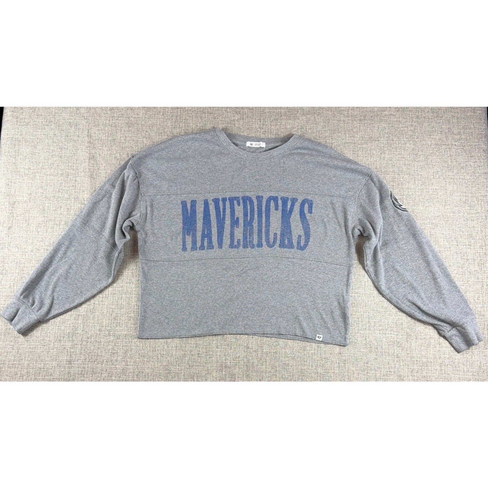 47 Brand Dallas Mavericks Crop Sweatshirt Womens M Gray Ribbed NBA Boxy
