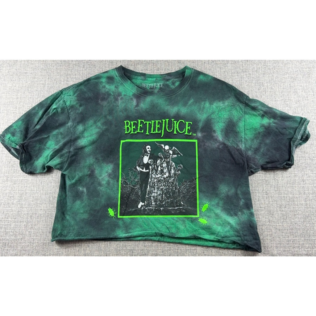 Beetlejuice Tie Dye Crop T Shirt M Green Black Movie Horror Goth Graphic Tee