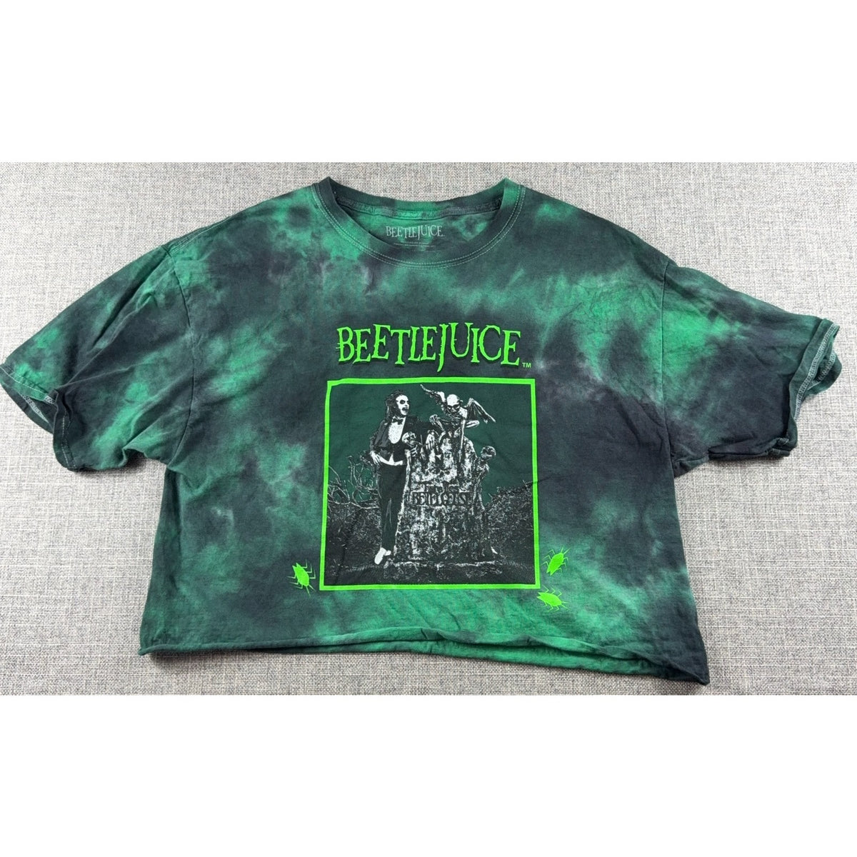 Beetlejuice Tie Dye Crop T Shirt M Green Black Movie Horror Goth Graphic Tee