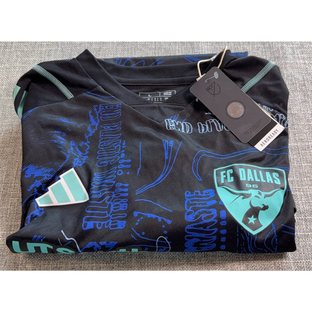 FC Dallas adidas 2023 One Planet Jersey Men’s L Black MLS AEROREADY NWT