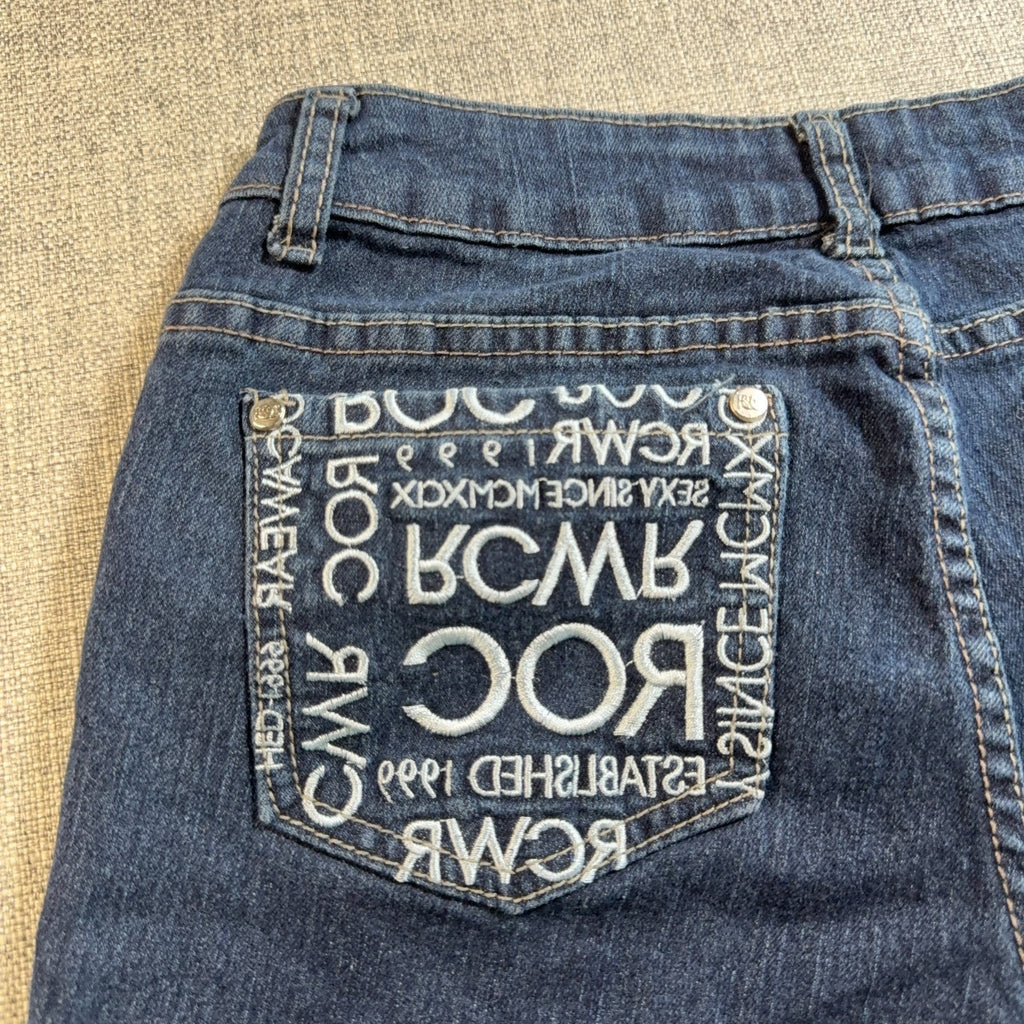 Rocawear Womens Jeans Size 7 Dark Wash Slim Straight Y2K Embroidered Pockets