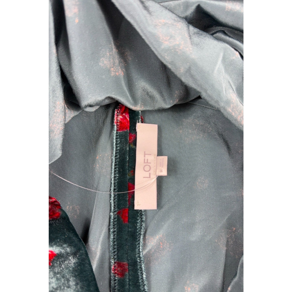 NWT LOFT Women M Green Velvet Floral Halter Top Red Rose Sleeveless Holiday