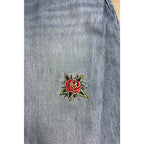 H&M Baggy Jeans Mens 34x32 Light Wash Custom Rose Embroidery Skater Y2K