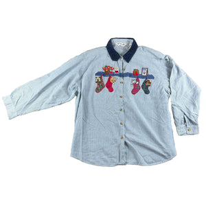 Vintage Victoria Jones Woman 22W/24W Cat Christmas Shirt Embroidered Holiday