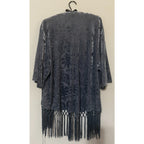 Torrid 00/0 Gray Velvet Burnout Fringe Kimono Duster Boho Made USA