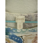 Chico’s Size 2 Colorful Floral Open Knit Sweater Lightweight 3/4 Sleeve Boho