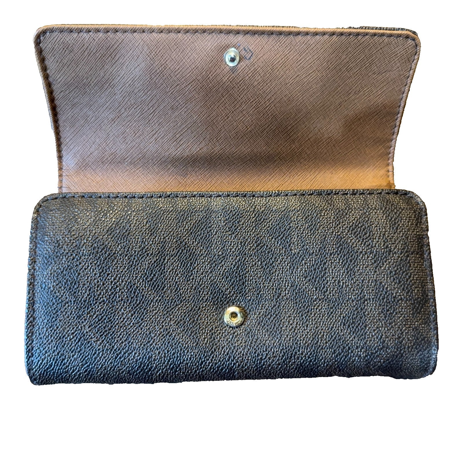 Michael Kors Brown MK Logo Snap Wallet Bifold Continental Zip Pocket Preowned