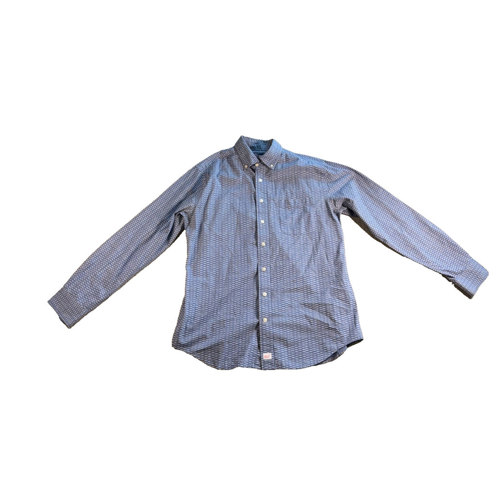 Vineyard Vines Slim Fit Murray Shirt Mens M Blue Fishbone Print Cotton Button