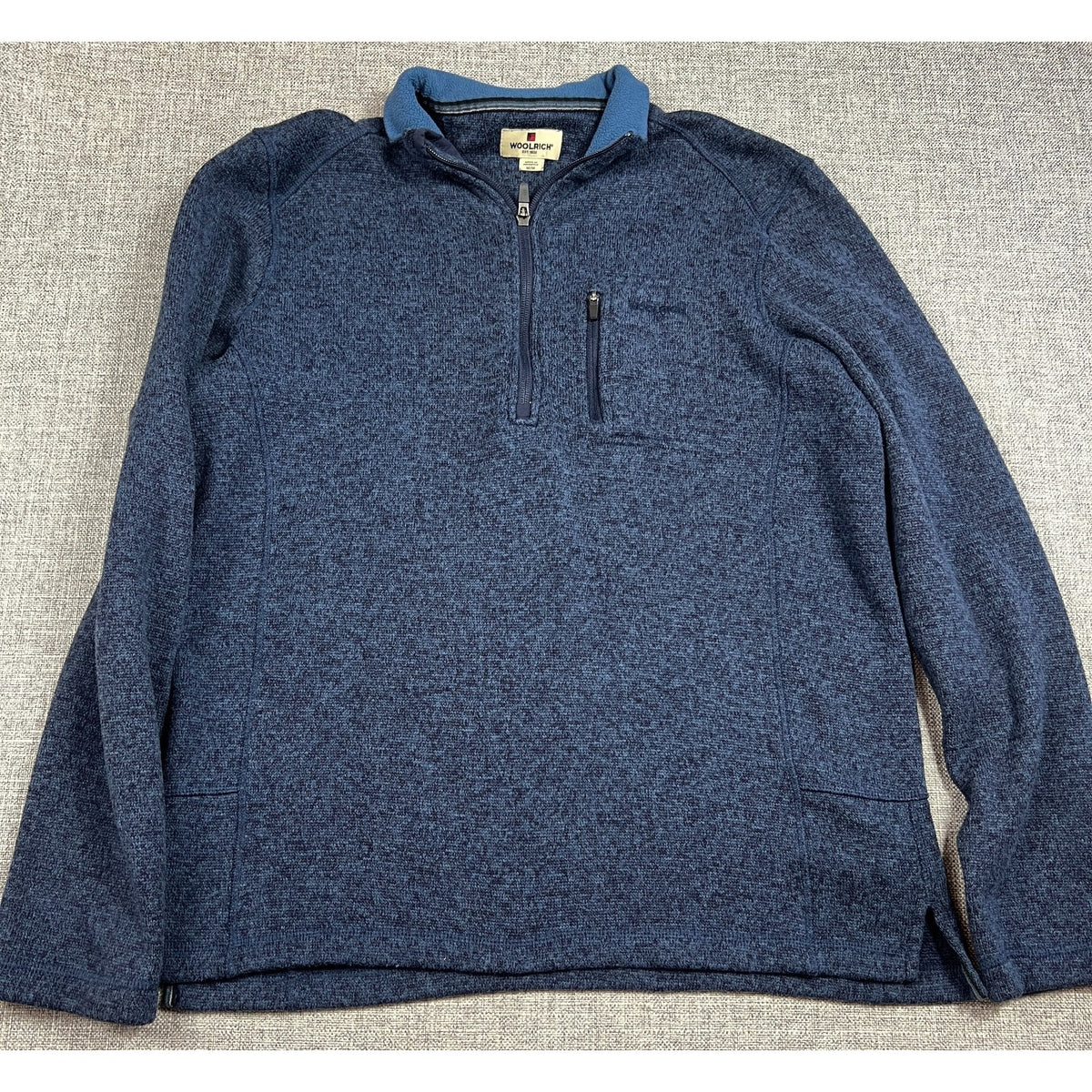 Woolrich Men’s M Blue Sweater Fleece Quarter Zip Pullover Chest Pocket