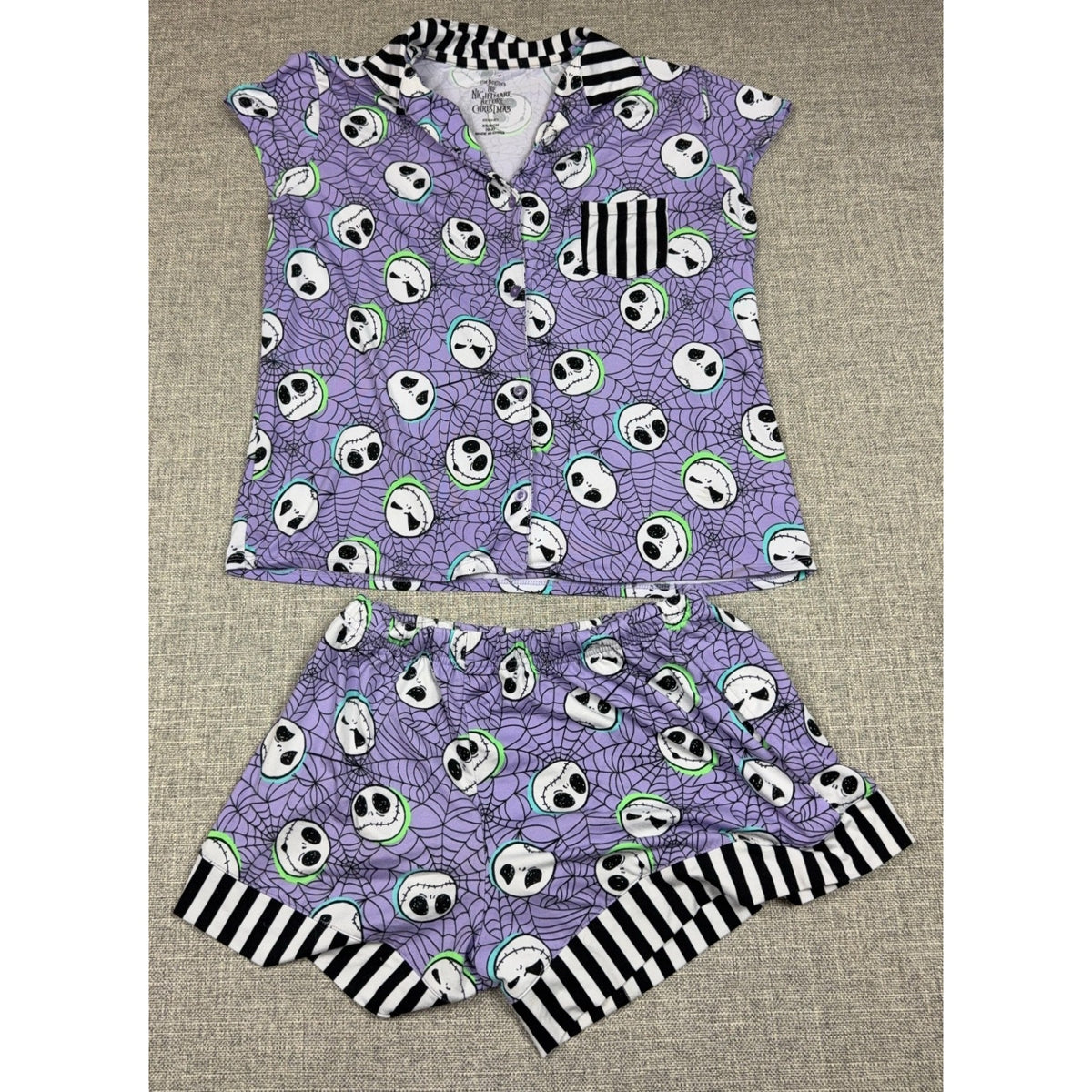 Disney Nightmare Before Christmas Pajama Set XS Jack Skellington Purple Shorts