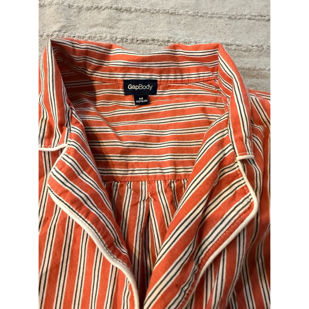 GapBody Pajama Set Womens Medium Red Stripe Button Up Top Pants Lounge Sleepwear