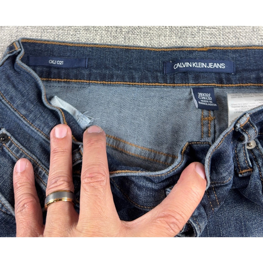 Calvin Klein Jeans CKJ 021 Womens 29x32 Slim Straight Stretch Denim Blue Paint