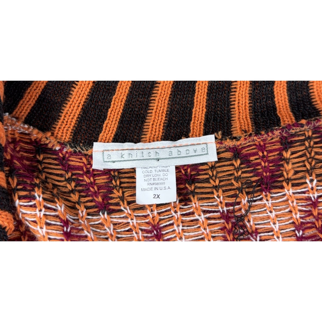 A Knitch Above 2X Cardigan Southwestern Geometric Knit Orange Burgundy Made USA