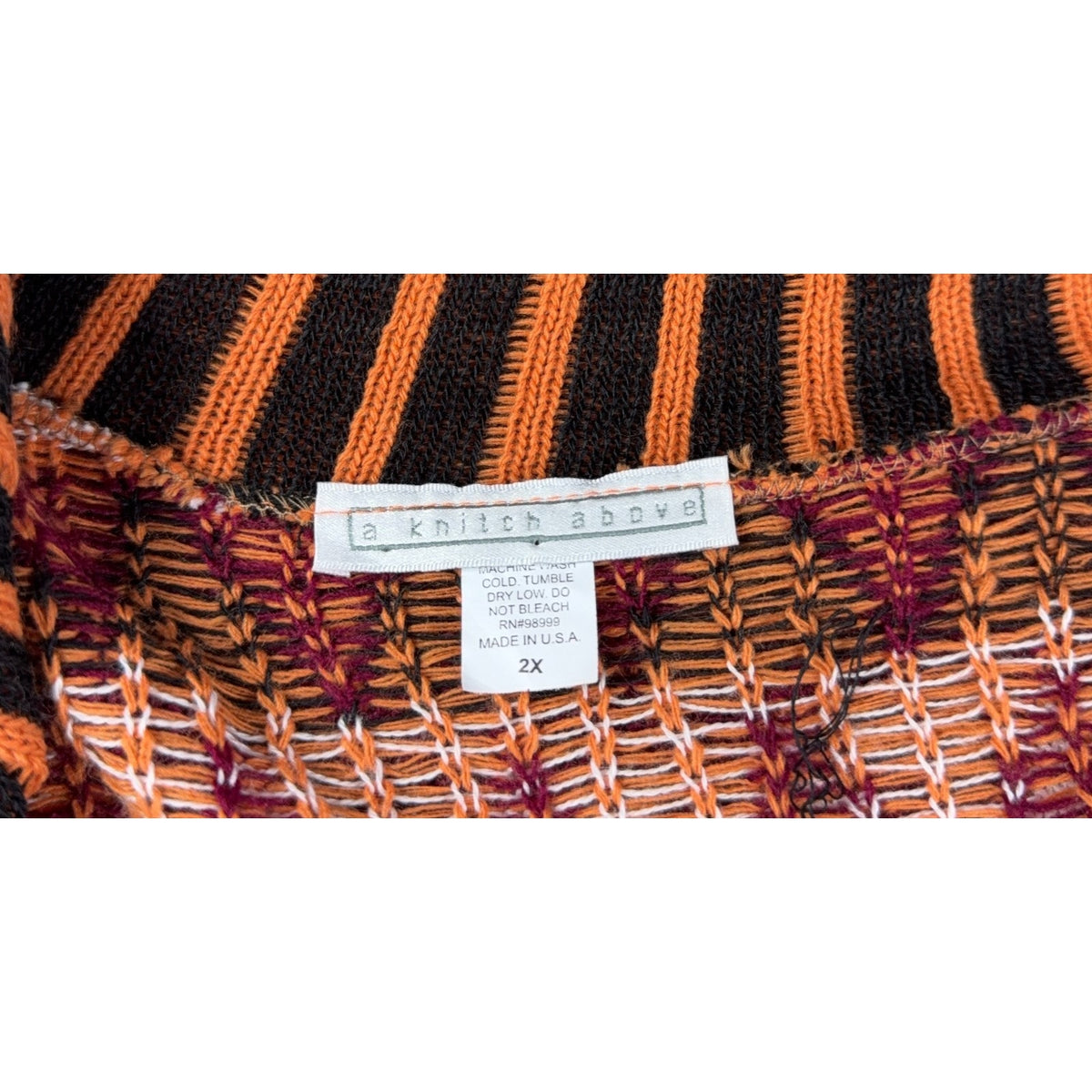 A Knitch Above 2X Cardigan Southwestern Geometric Knit Orange Burgundy Made USA