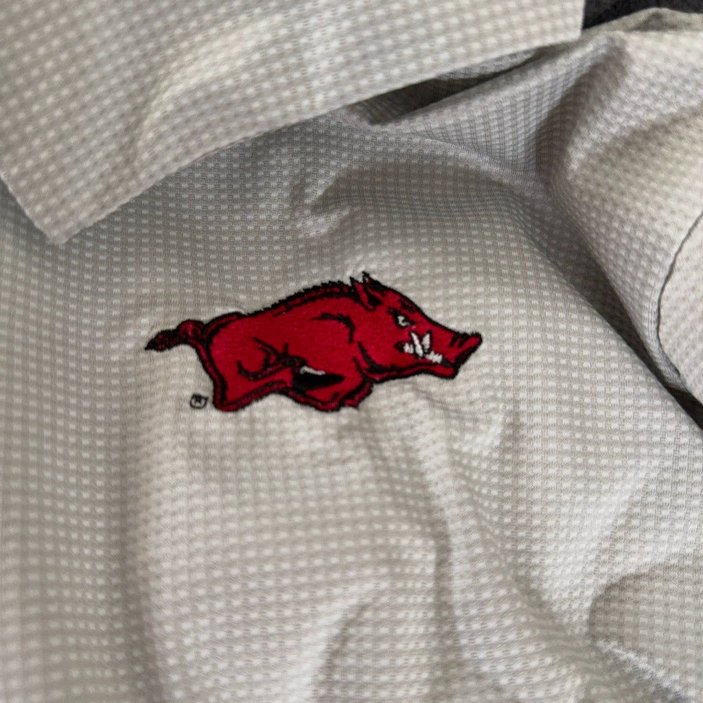 Arkansas Razorbacks Antigua Polo Shirt Mens L Gray Golf Performance NCAA Hogs