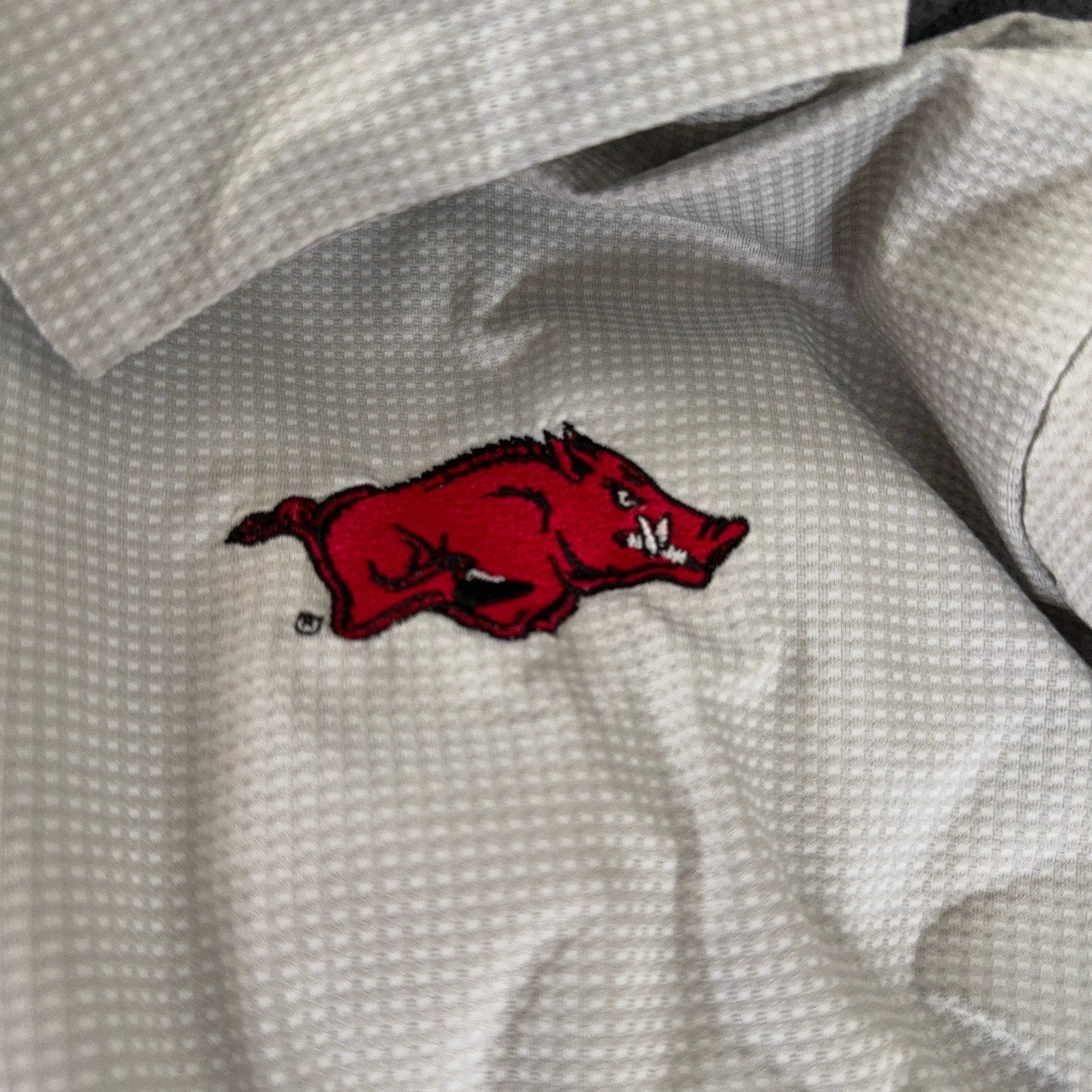 Arkansas Razorbacks Antigua Polo Shirt Mens L Gray Golf Performance NCAA Hogs