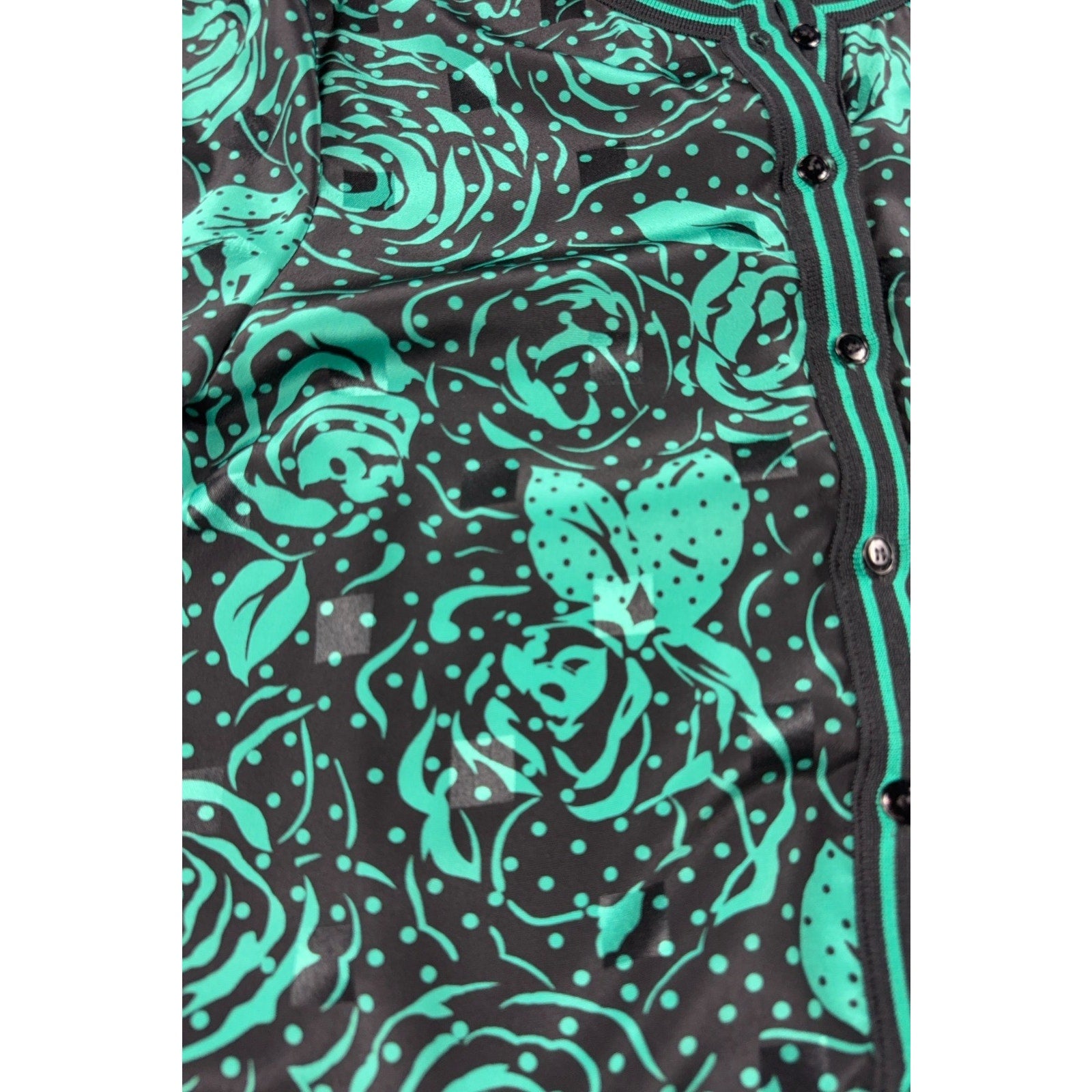 Vintage Jackie Taub Connections Floral Jacket Womens Black Teal Roses Union Made