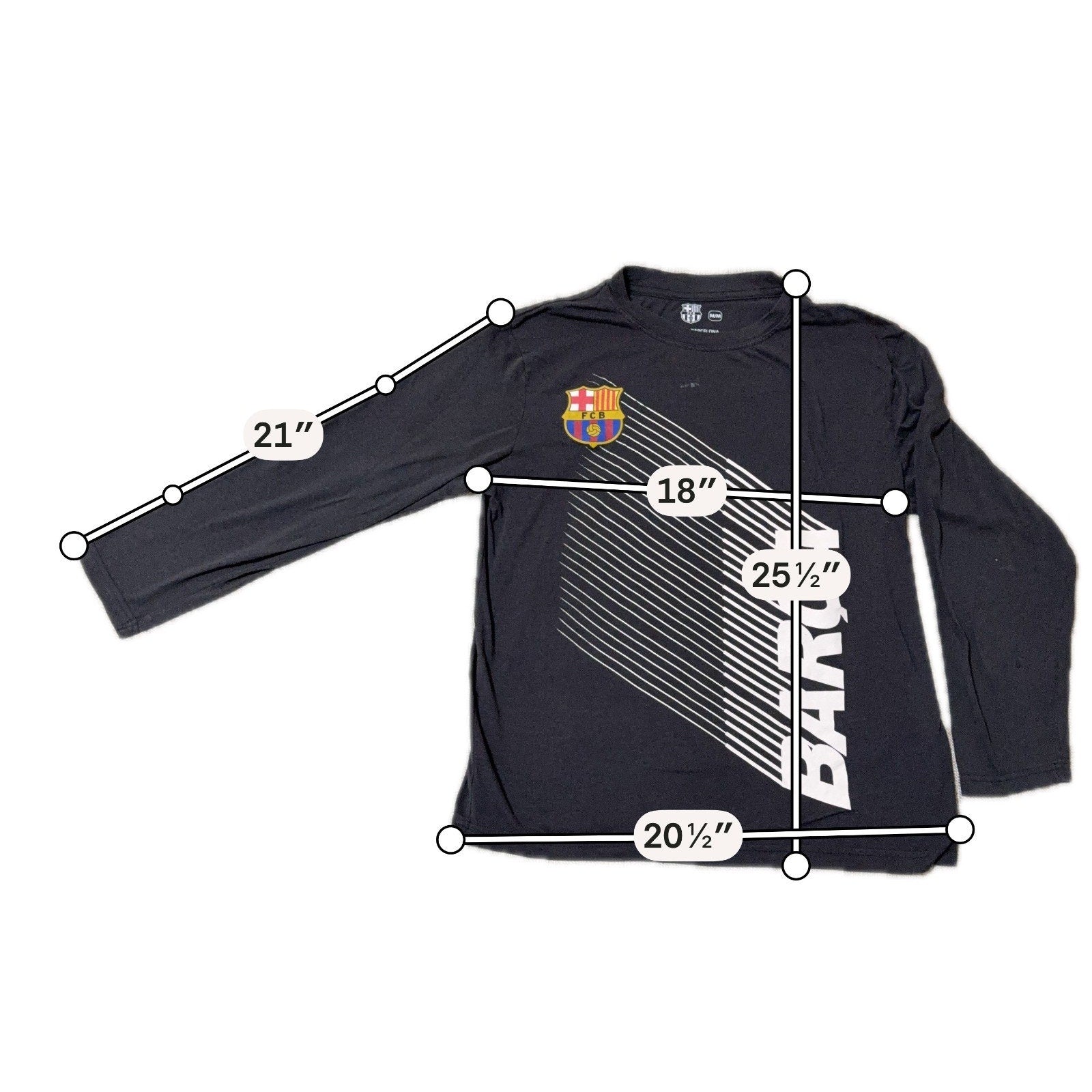 FC Barcelona Long Sleeve Shirt Men's M Black Barca Graphic Soccer FCB Flawed