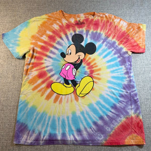 Disney Store Mickey Mouse Tie Dye T Shirt Adult L Rainbow Spiral Graphic Tee